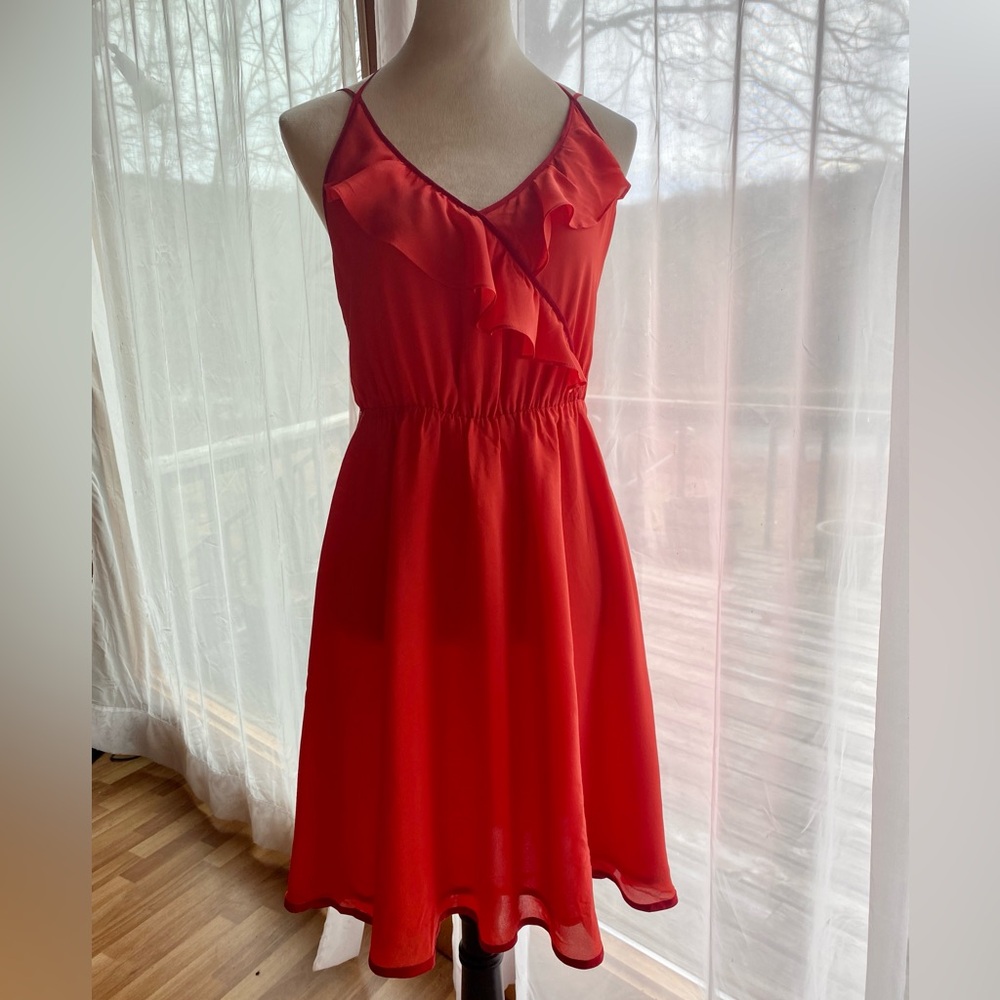 Anthropologie Girls from Savoy Becca 100% Silk Coral Red Dress, Size 4 Four